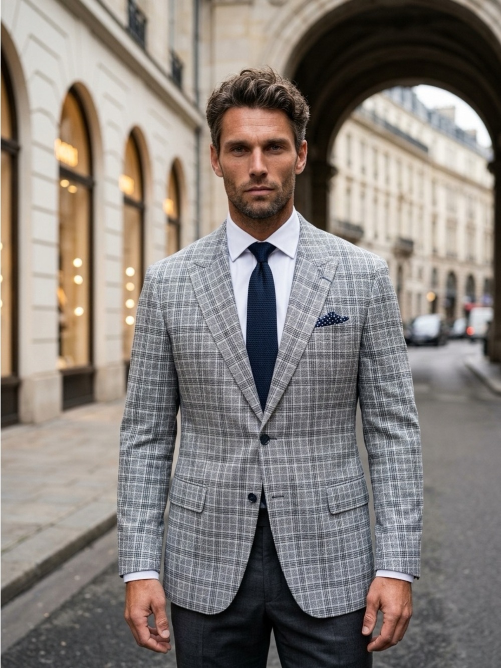 Stafford Gray Windowpane Sport Coat with Navy Accents